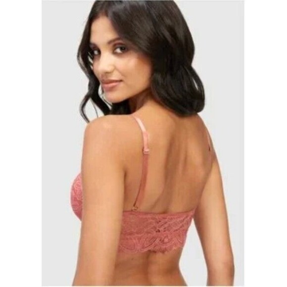 Fredericks Hollywood Lace Bralette Small Pink Finley Wireless Scallop Padded NWT - Picture 5 of 9